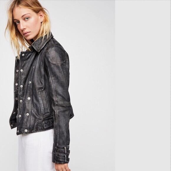 FREE PEOPLE Avis Distressed Lamb Leather Moto Jacket NWT S Small $498 - Picture 4 of 11
